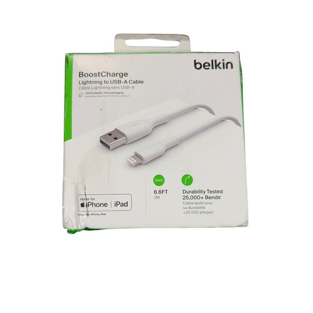 Cc9O-P Belkin Lightning to USB-A Cable 6.6 ft (2M) White, Poly Bag‎